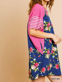 Umgee - Striped & Floral Pocket Dress