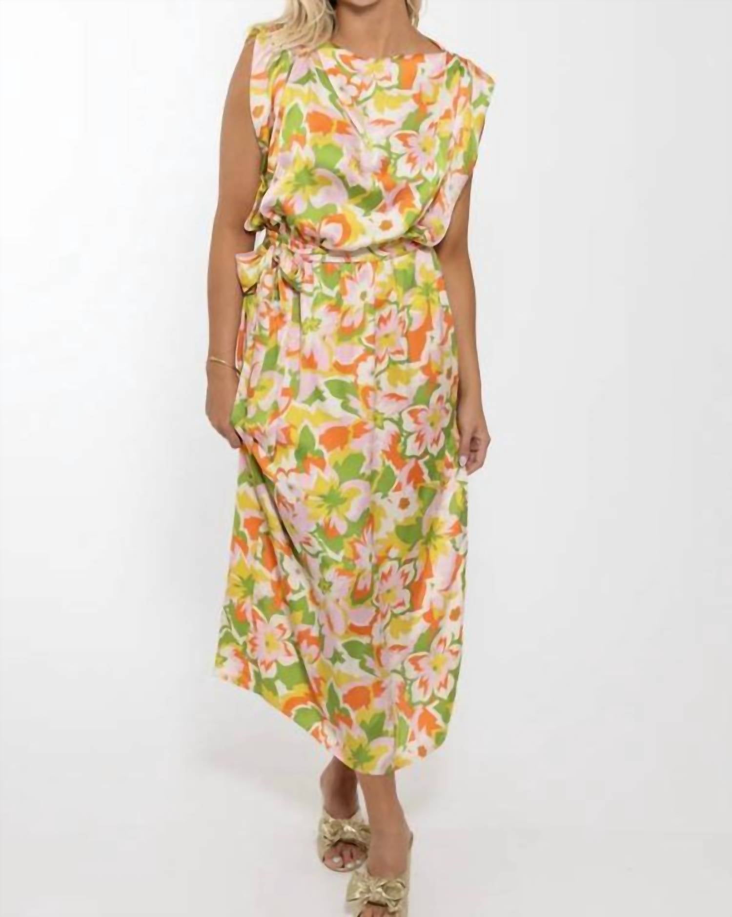 Karlie - Women's Abstract Floral Satin Drape Maxi Dress