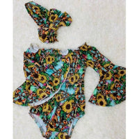 Lulu Clothes - Girl's Sunflower & Leopard Cross Baby Onesie With Headband