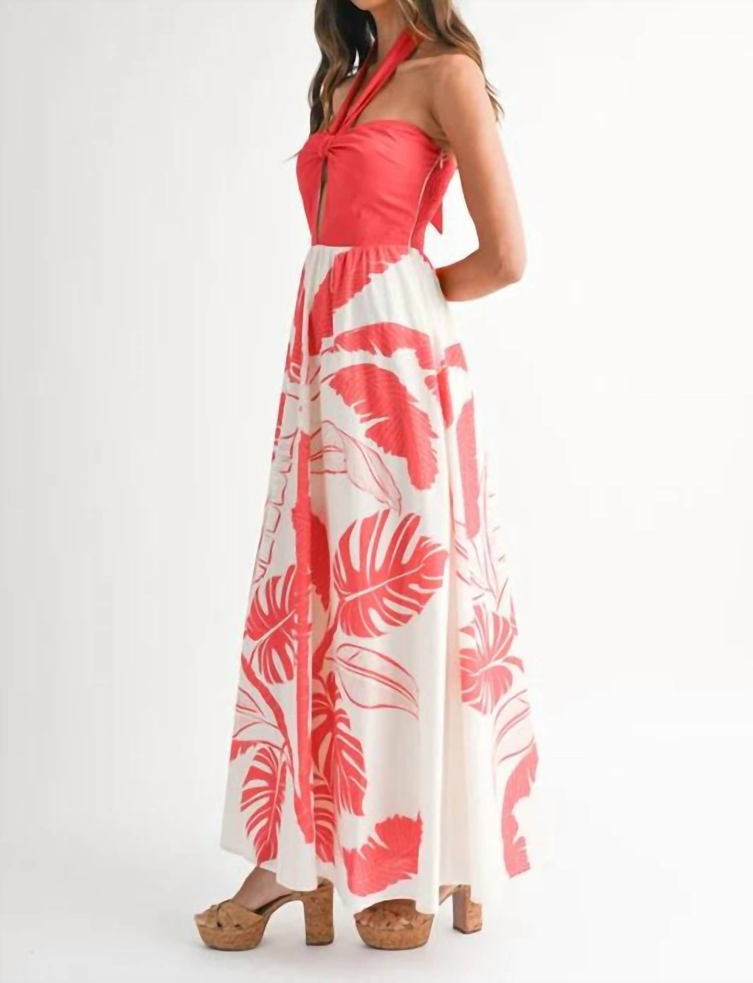 Mable - Placement Printed Halter Maxi Dress