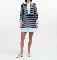 TANYA TAYLOR Whitney Dress in maritime blue cream thin stripe - women's dress