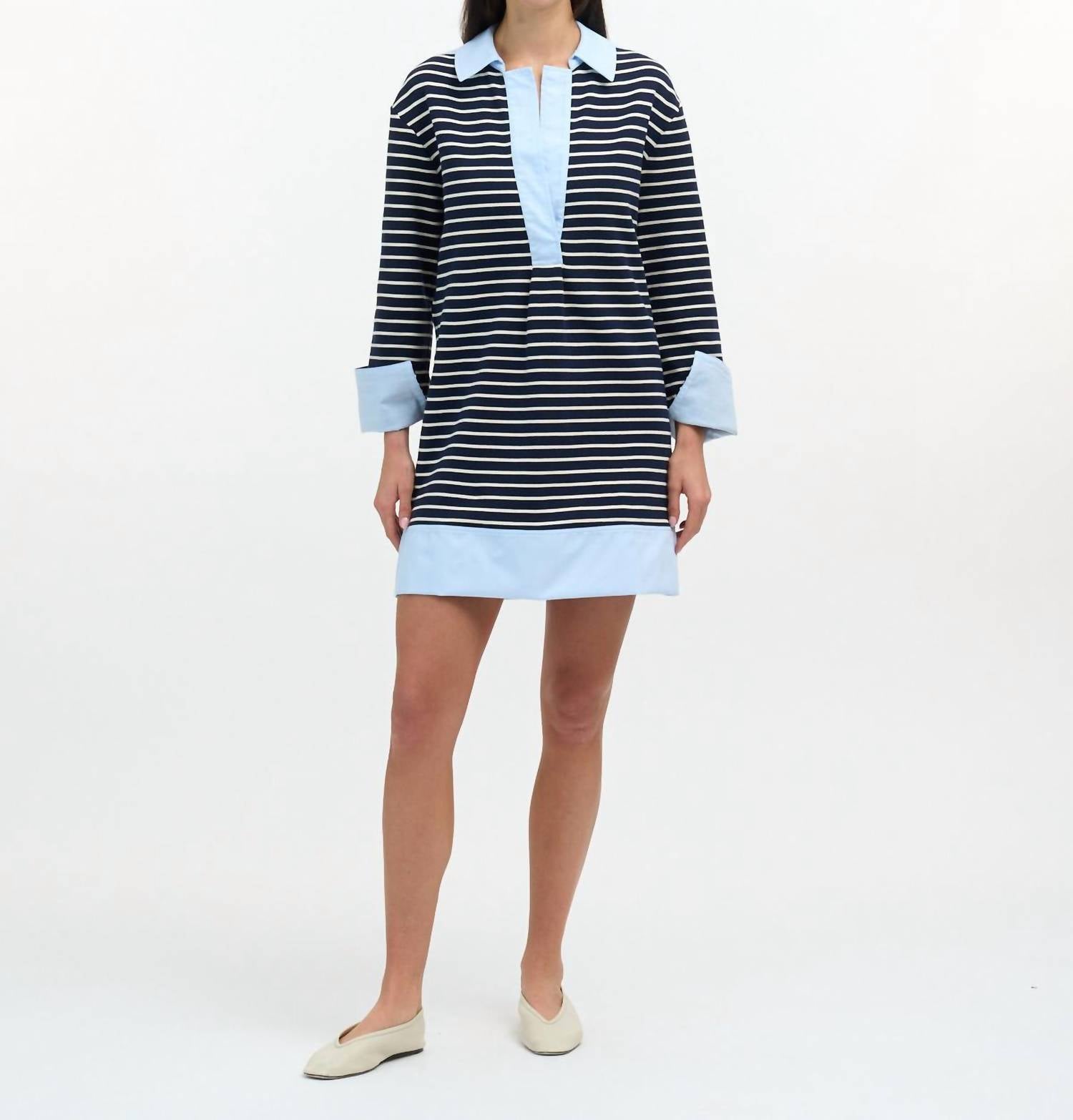 TANYA TAYLOR Whitney Dress in maritime blue cream thin stripe - women's dress