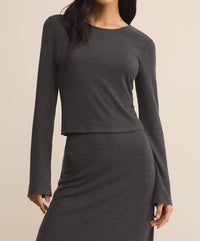 Z Supply Demure Knit Top in charcoal heather - women's long sleeve top