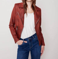 CHARLIE B Moto Jacket in cinnamon - women's jacket - detail view