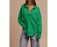 Bibi - Half Neck Thumbhole Cuff Pullover Top