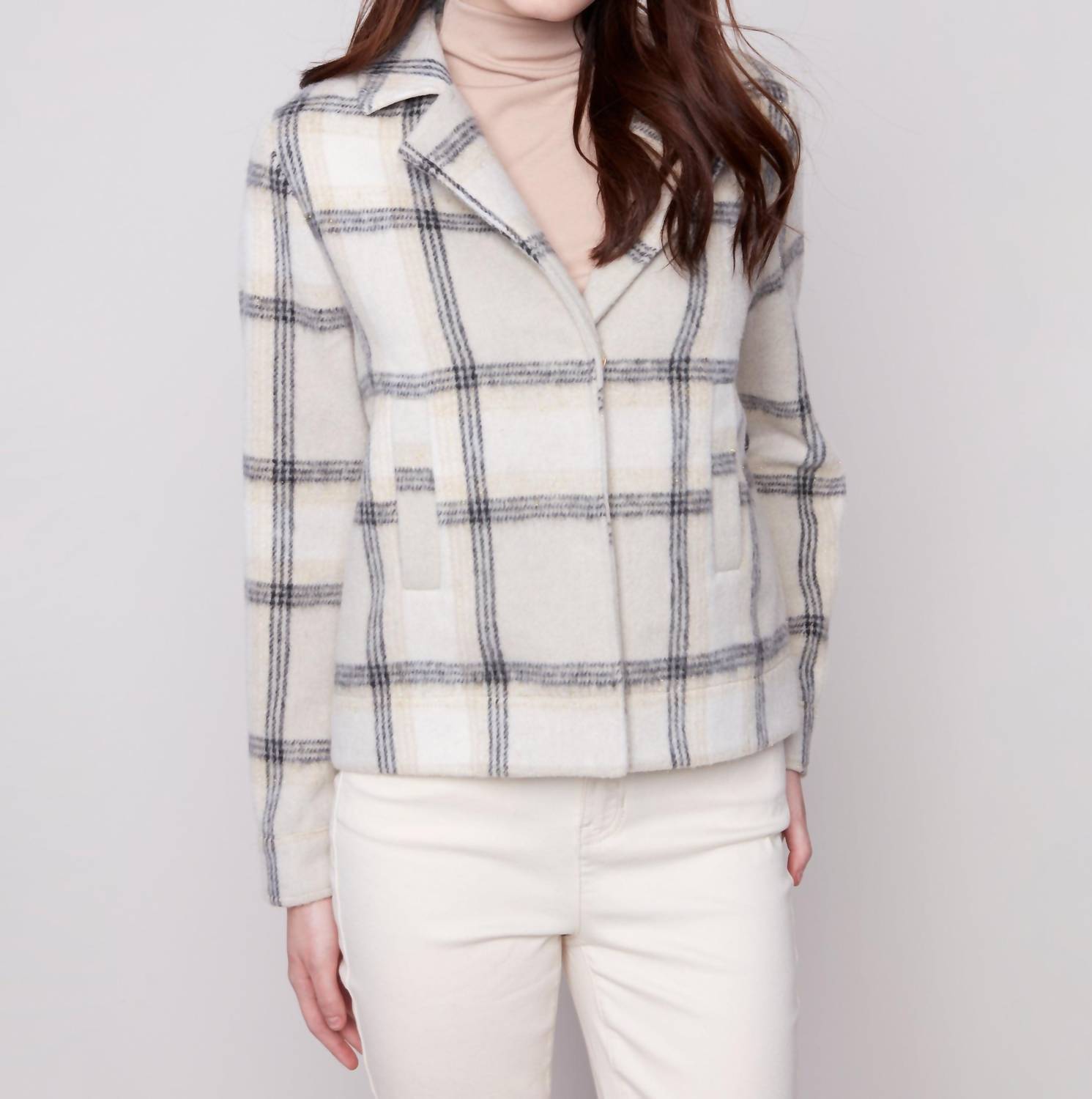 Charlie B - Boucle Knit Plaid Short Coat