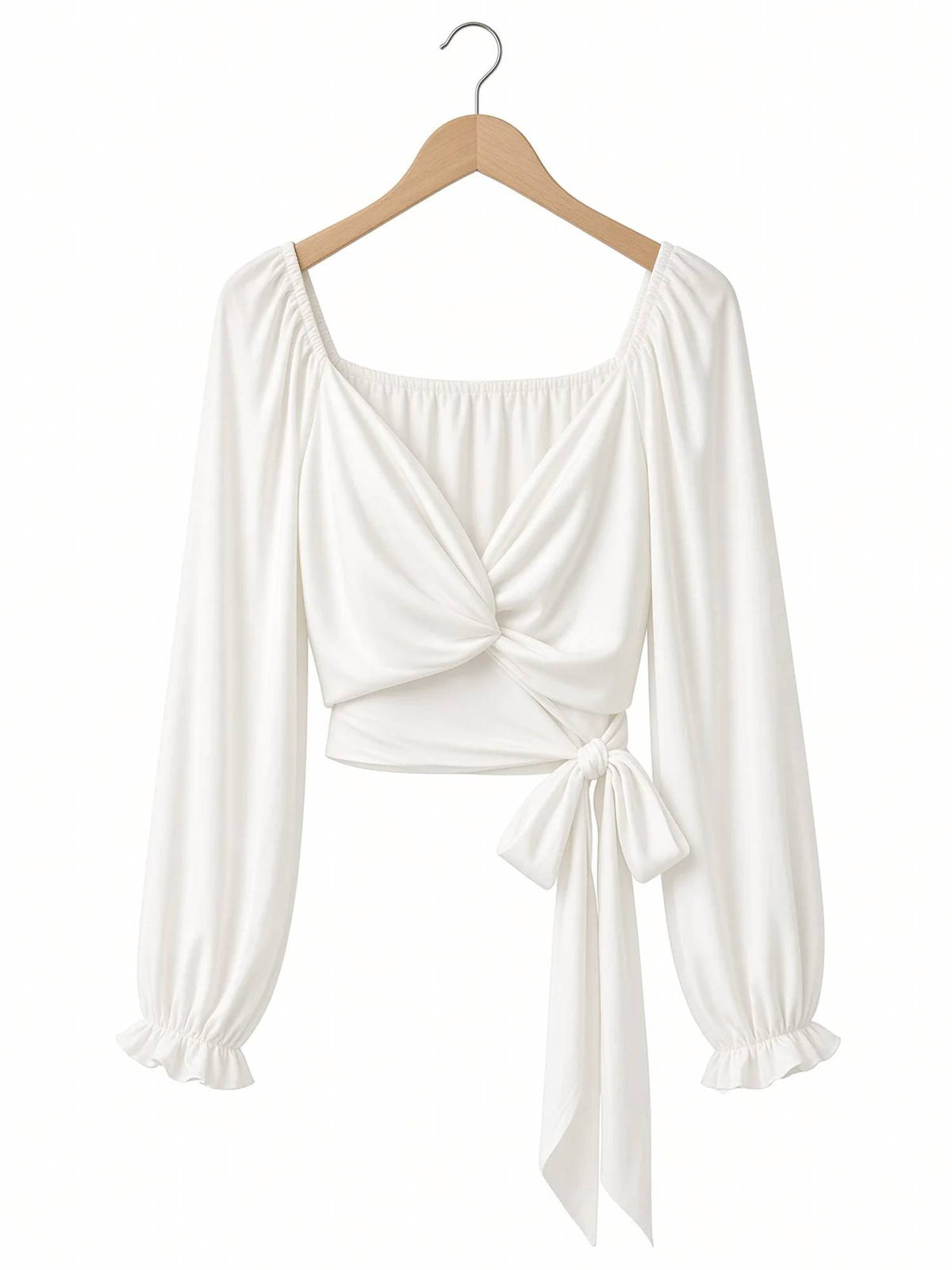 Mable - Women's Long Sleeve Front Twist Crop Top