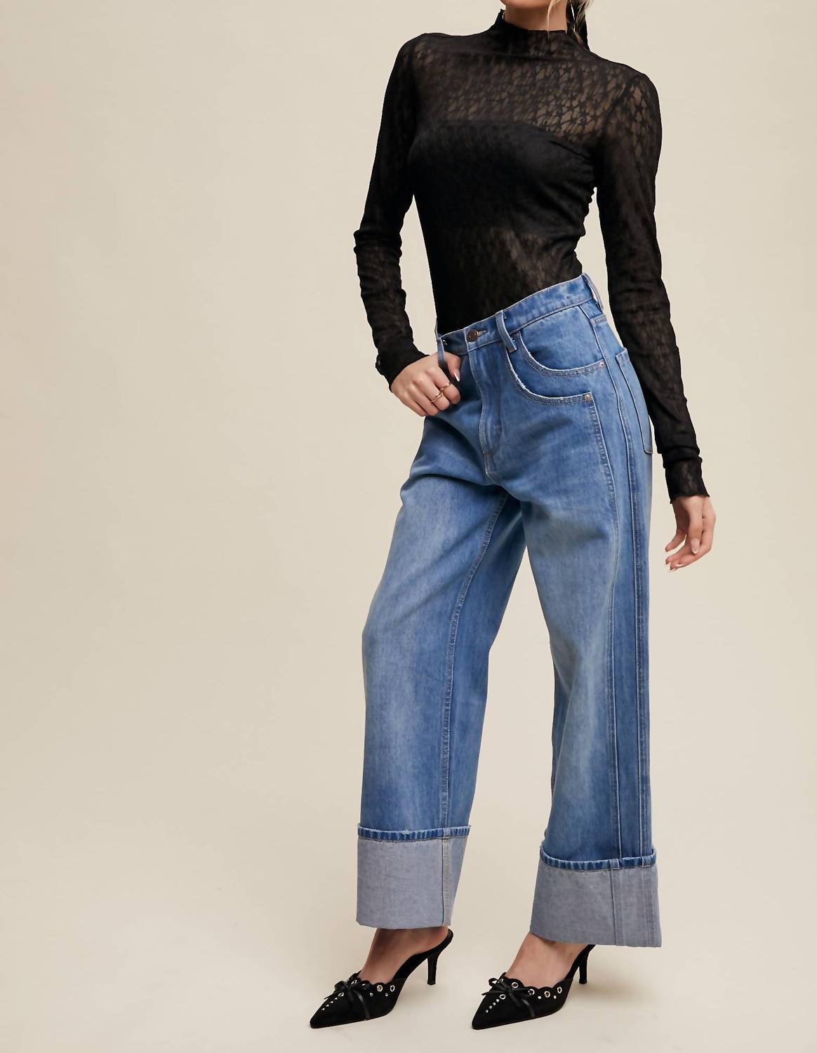 Listicle - Cuffed Wide Leg Jeans