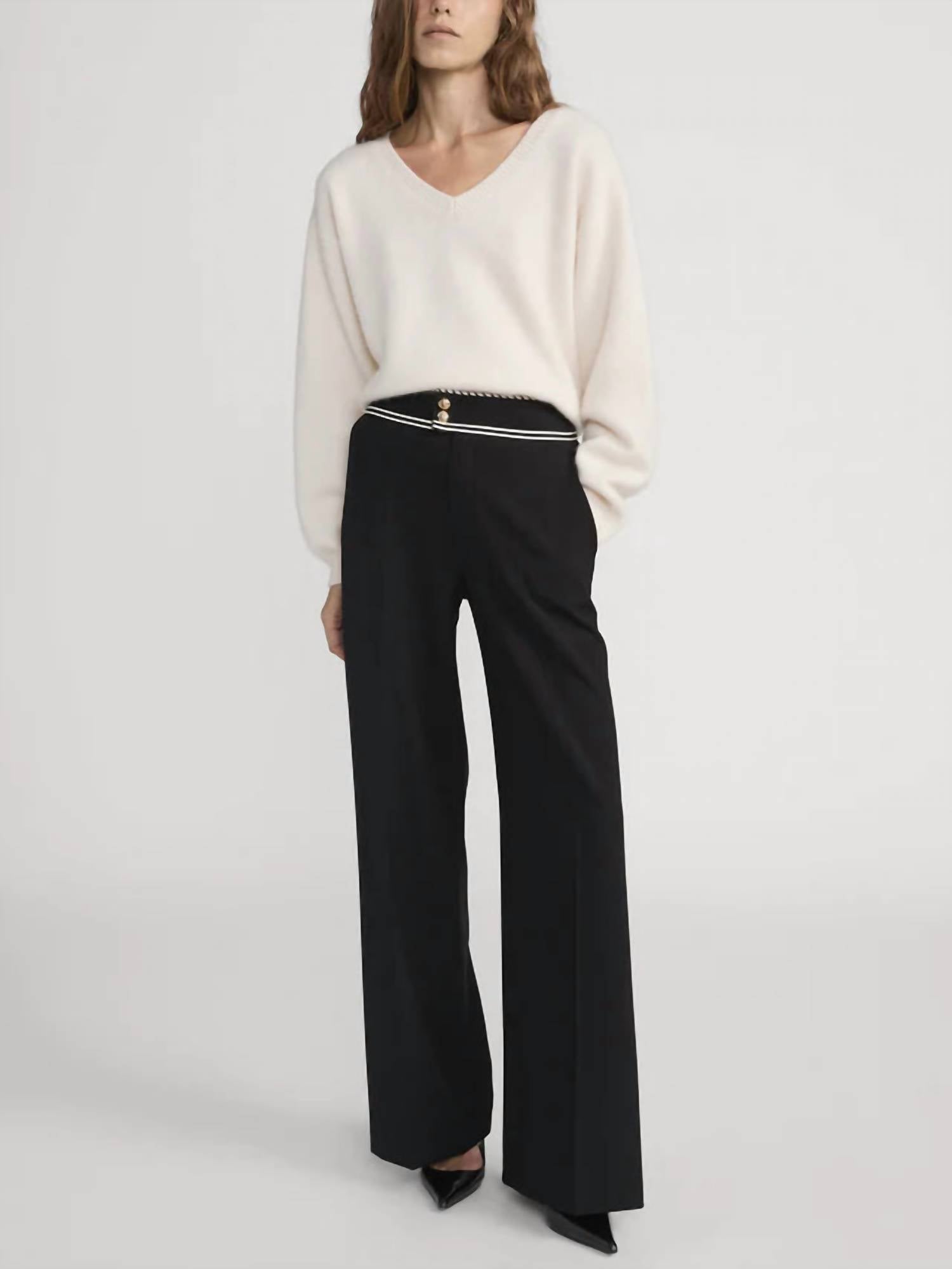 FRAME Prim Slim Palazzo Trouser in black - women's pants