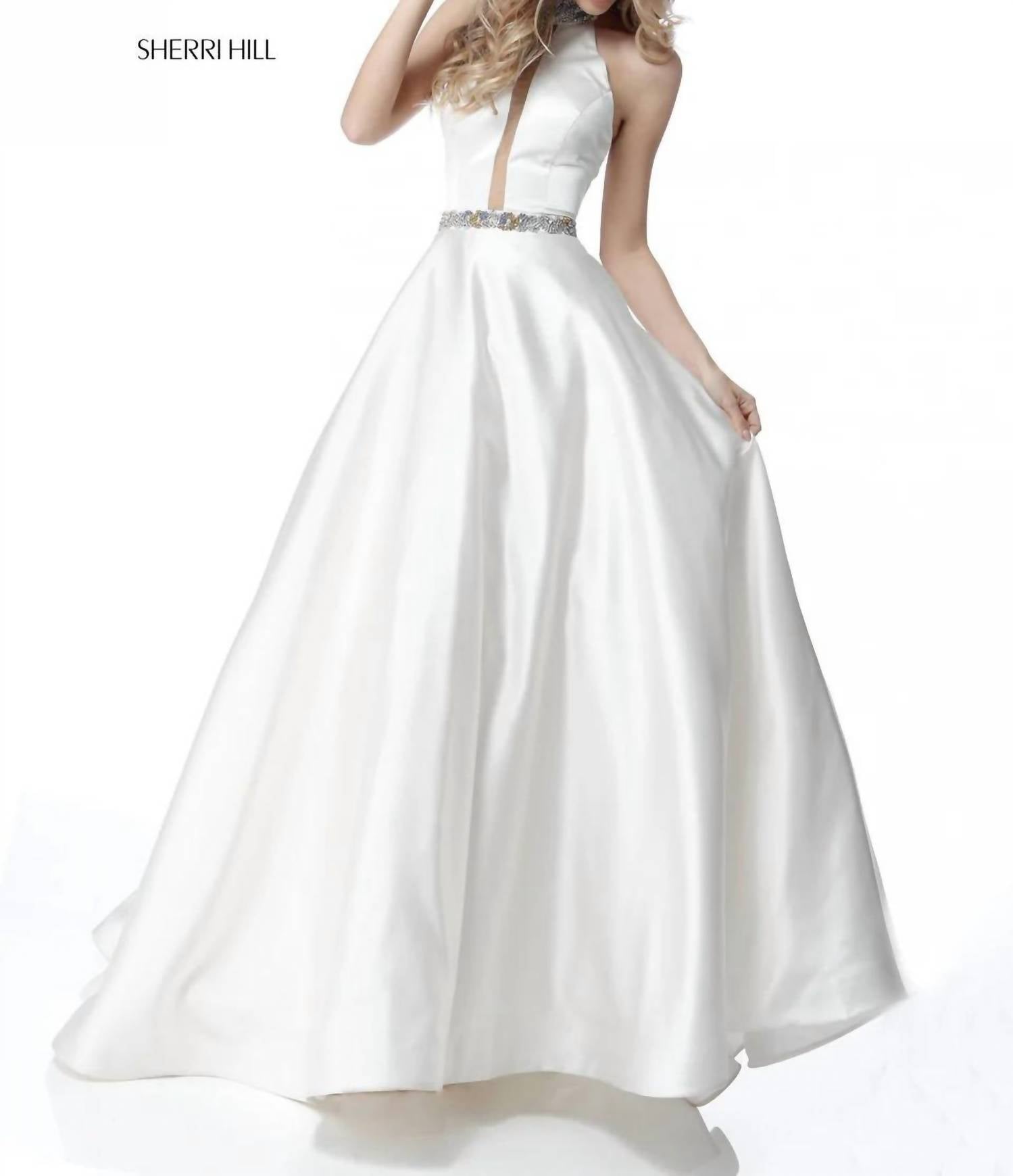 Sherri Hill Women's Beaded Halter Ball Gown in ivory - women's dress - view 4