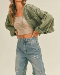 Miou Muse - Washed Cotton Jacket With Hoodie