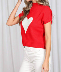 Vine & Love - Heart Embellished Mock Neck Knitted Sweater