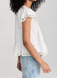 SEA Arabella Embroidery Flutter Sleeve Tank Top in cream - women's tank top - alternate view