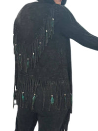 Pat Dahnke - Women's Short V Back Fringed And Feathered Jacket