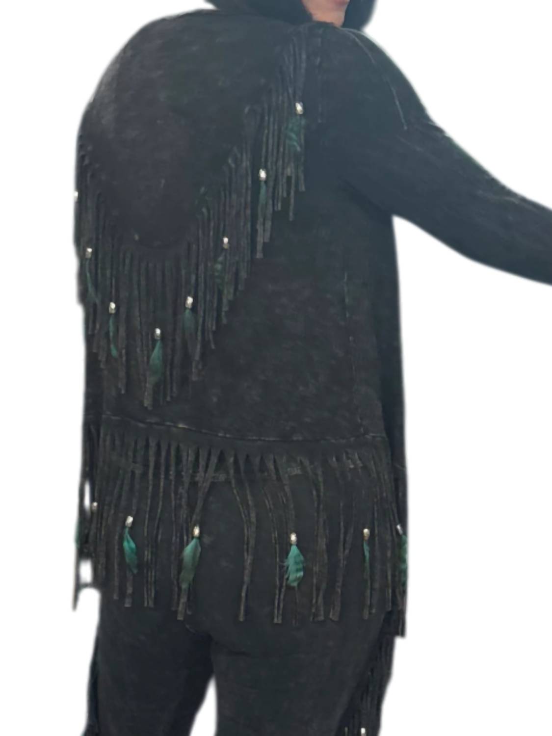 Pat Dahnke - Women's Short V Back Fringed And Feathered Jacket