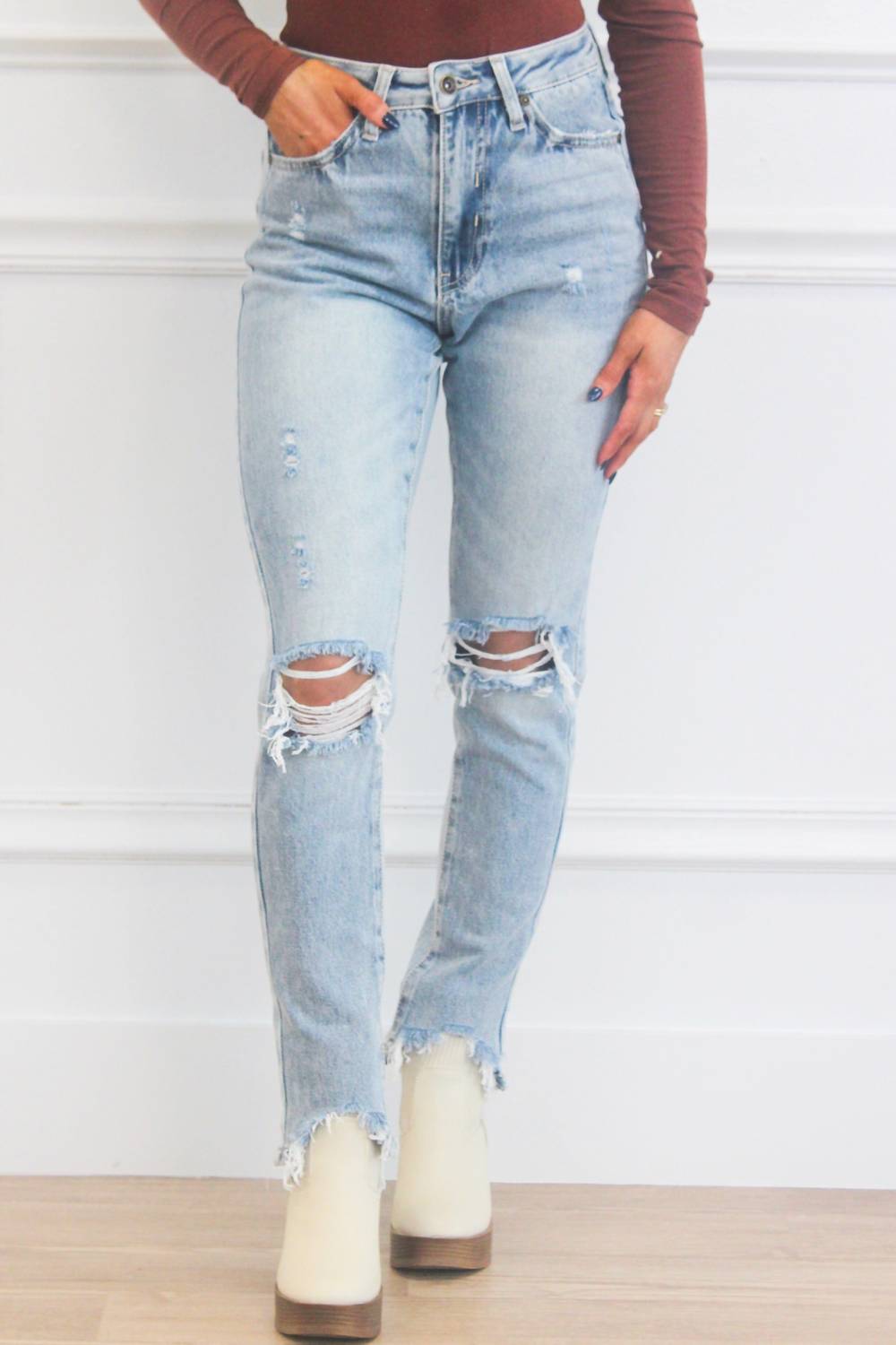 Special A - Chelsea High Waisted Distressed Straight Jeans