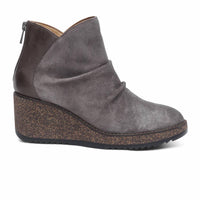 Aetrex Women's Kara Ankle Wedge Boot in charcoal - women's shoe - detail view