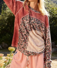 Pol - Mazy Oversize Long Sleeve Floral Contrast Thermal Top