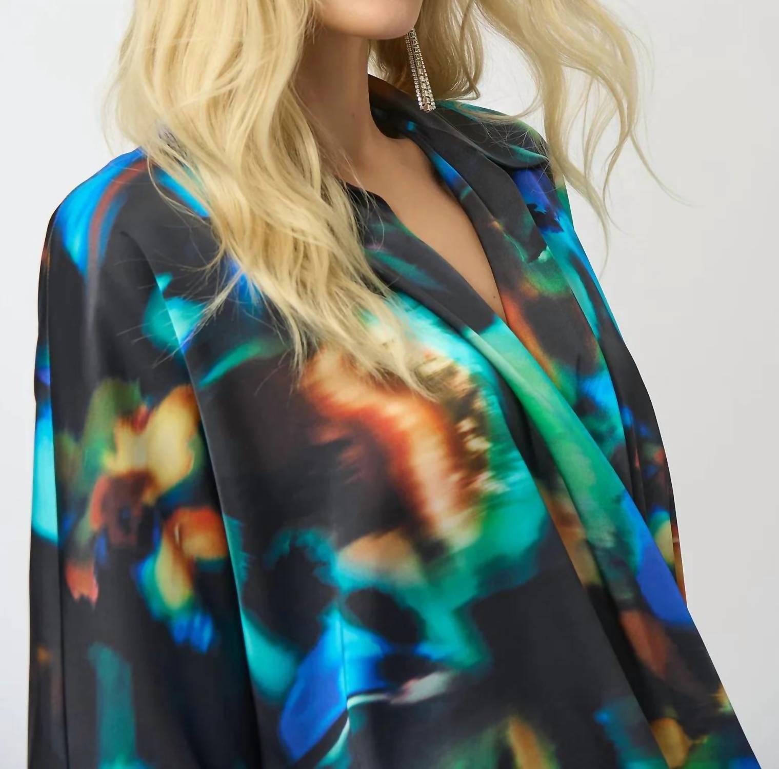 Joseph Ribkoff - Abstract Print V-neck Satin Top