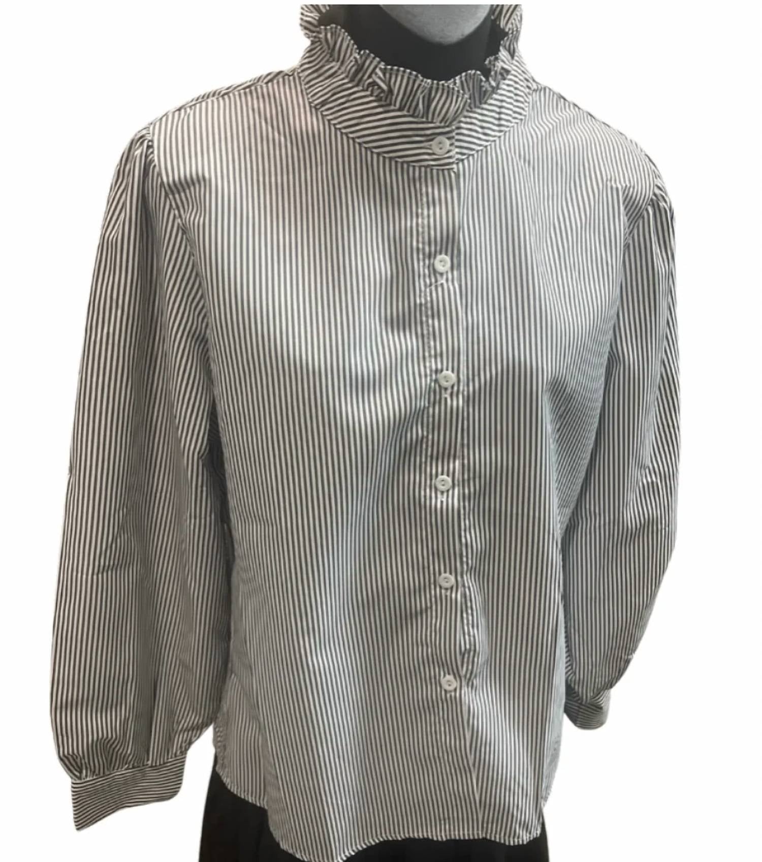 Vivid - Women's Stripe Ruffle Blouse