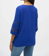 Joseph Ribkoff - Georgette Keyhole Neckline Three Quarter Puff Sleeves Top