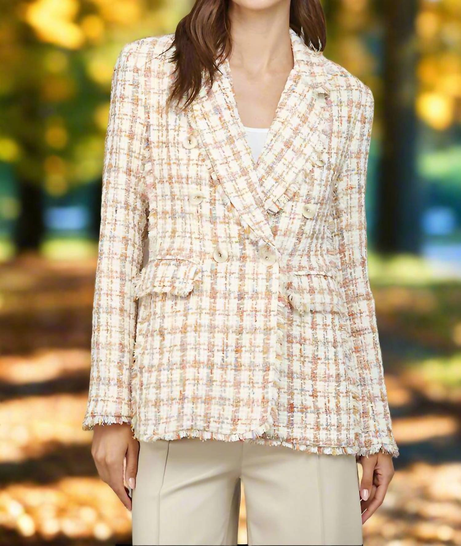 Fate Fray Detail Tweed Blazer in ivory multi - women's jacket - view 5