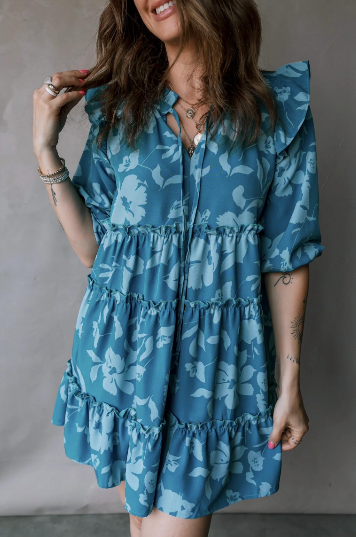 Umgee - Half Tiered Ruffle Mini Dress