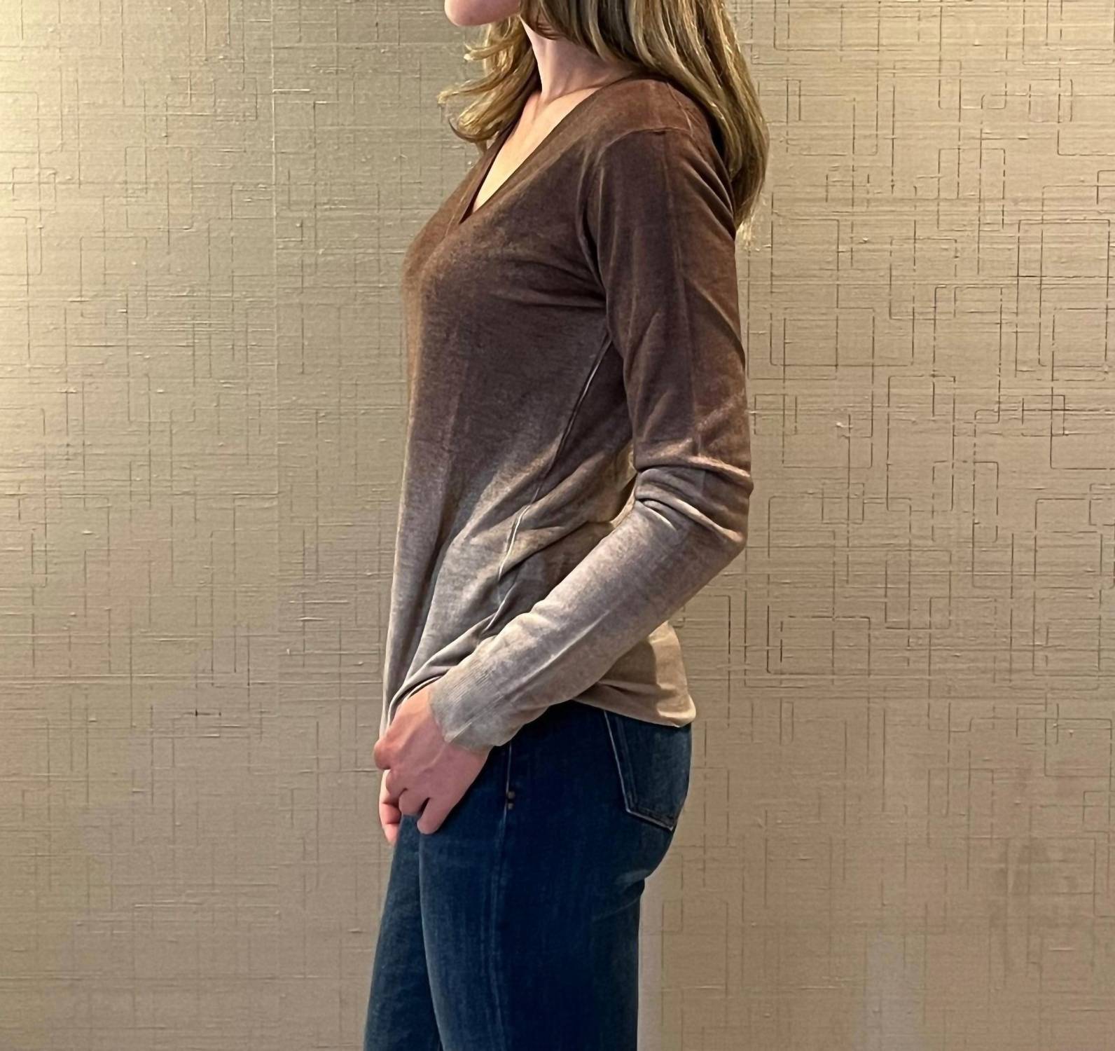 Alessandro Aste V-Neck Light Cashmere Sweater in clay - women's sweater - alternate view