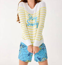 Lilly Pulitzer Kelsa Crewneck Sweater in resort white stay sunny embroidery - women's sweater - detail view