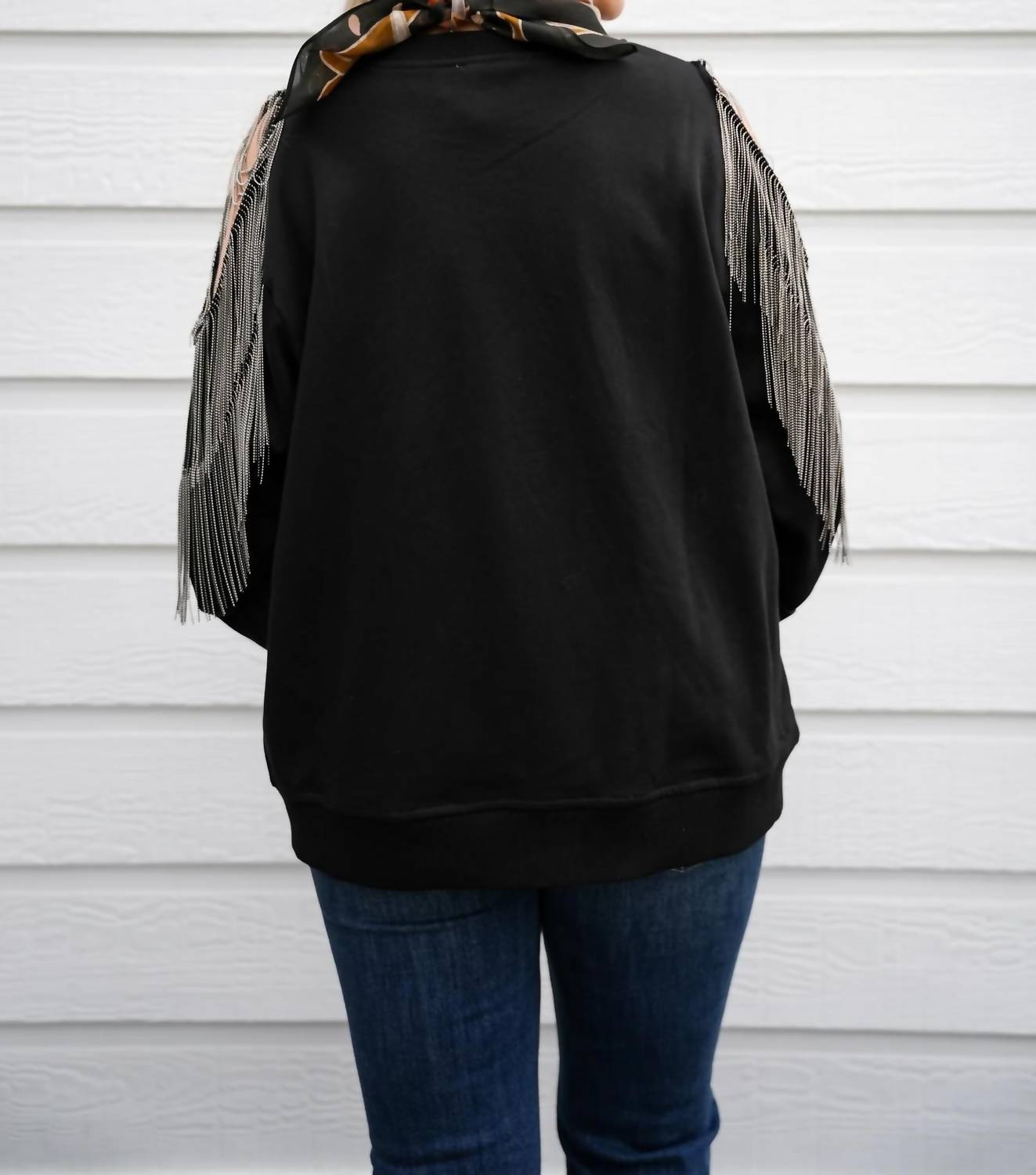Fantastic Fawn - Fringe Cold Shoulder Knit Sweatshirt