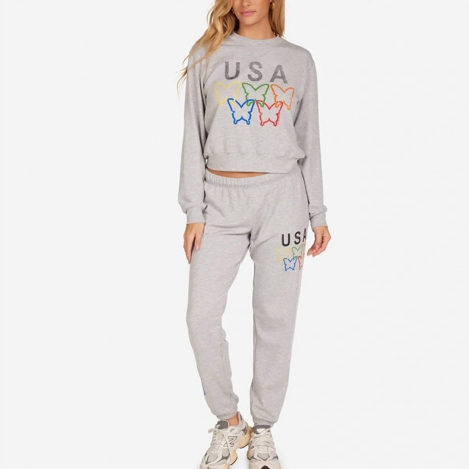Lauren Moshi - Spalding Usa Butterflies Sweatshirt And Matching Joggers