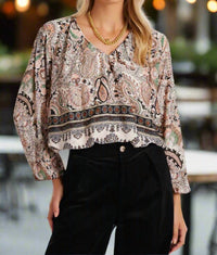 bishop + young Maude Bubble Sleeve Top in paisley print - women's blouse
