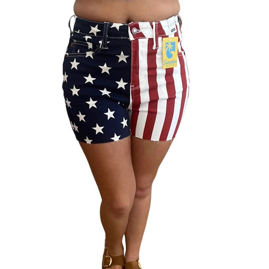 Judy Blue - High Waist Americana Flag Fray Hem Shorts