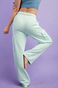 RAE MODE Straight French Terry Cargo Sweatpants in mint - women's pants - detail view