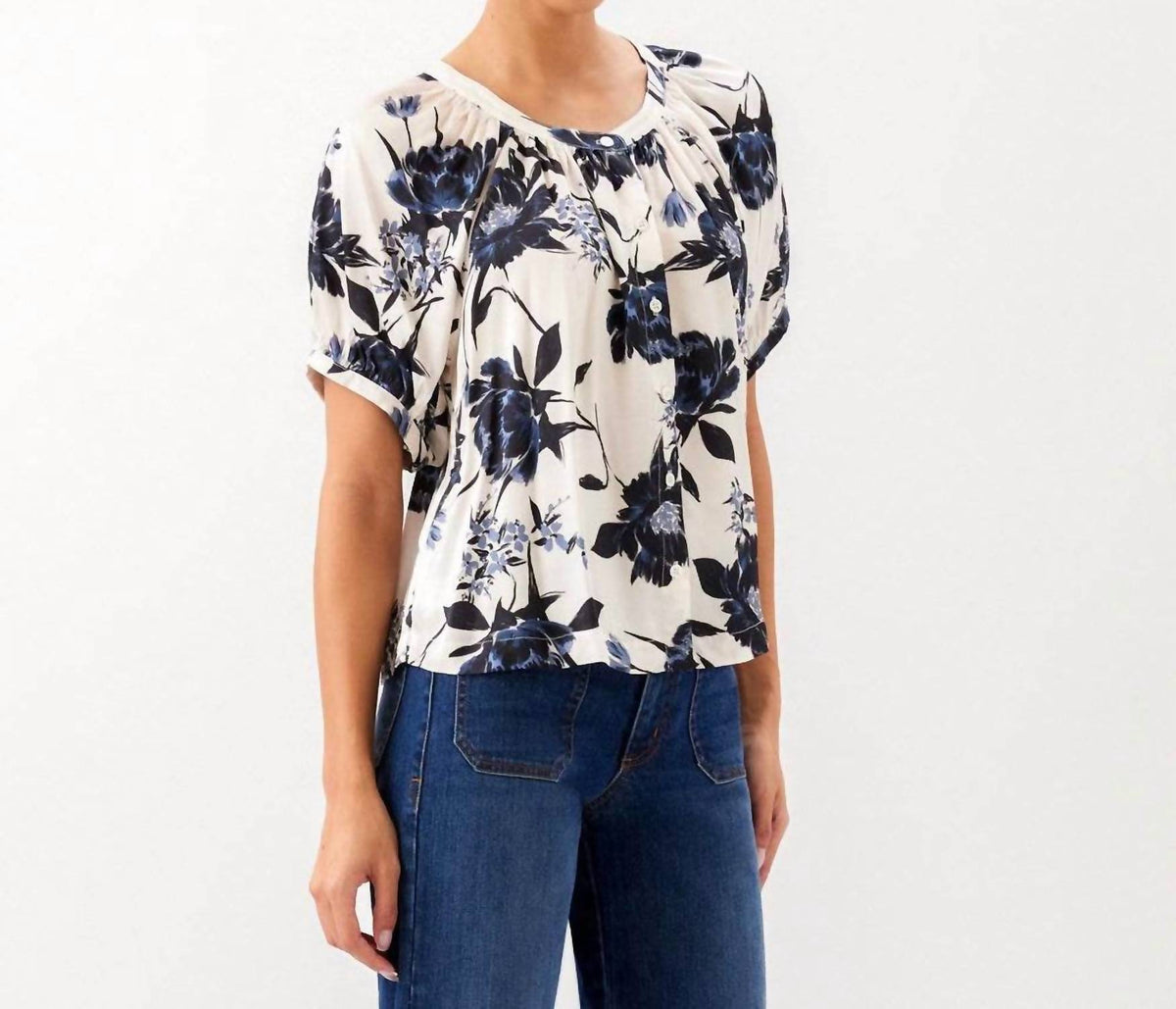 Karen Kane - Satin Short Sleeve Peasant Top
