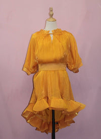 Productseeker Women's Elegant Puff High-waist Cape Dress in yellow - women's dress