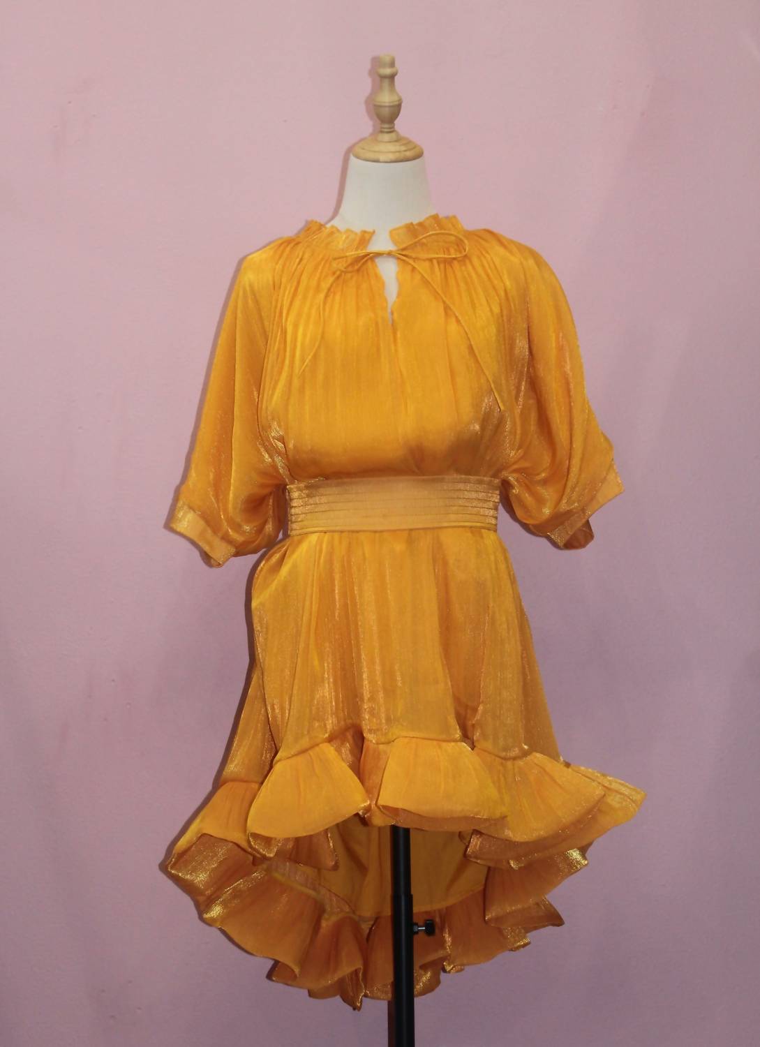 Productseeker Women's Elegant Puff High-waist Cape Dress in yellow - women's dress