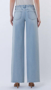 Vervet By Flying Monkey - Mid Rise Clean Cut Raw Hem Wide Leg Jeans