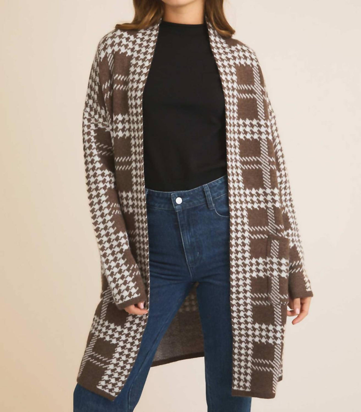 Gilli - Houndstooth Open-front Cardigan