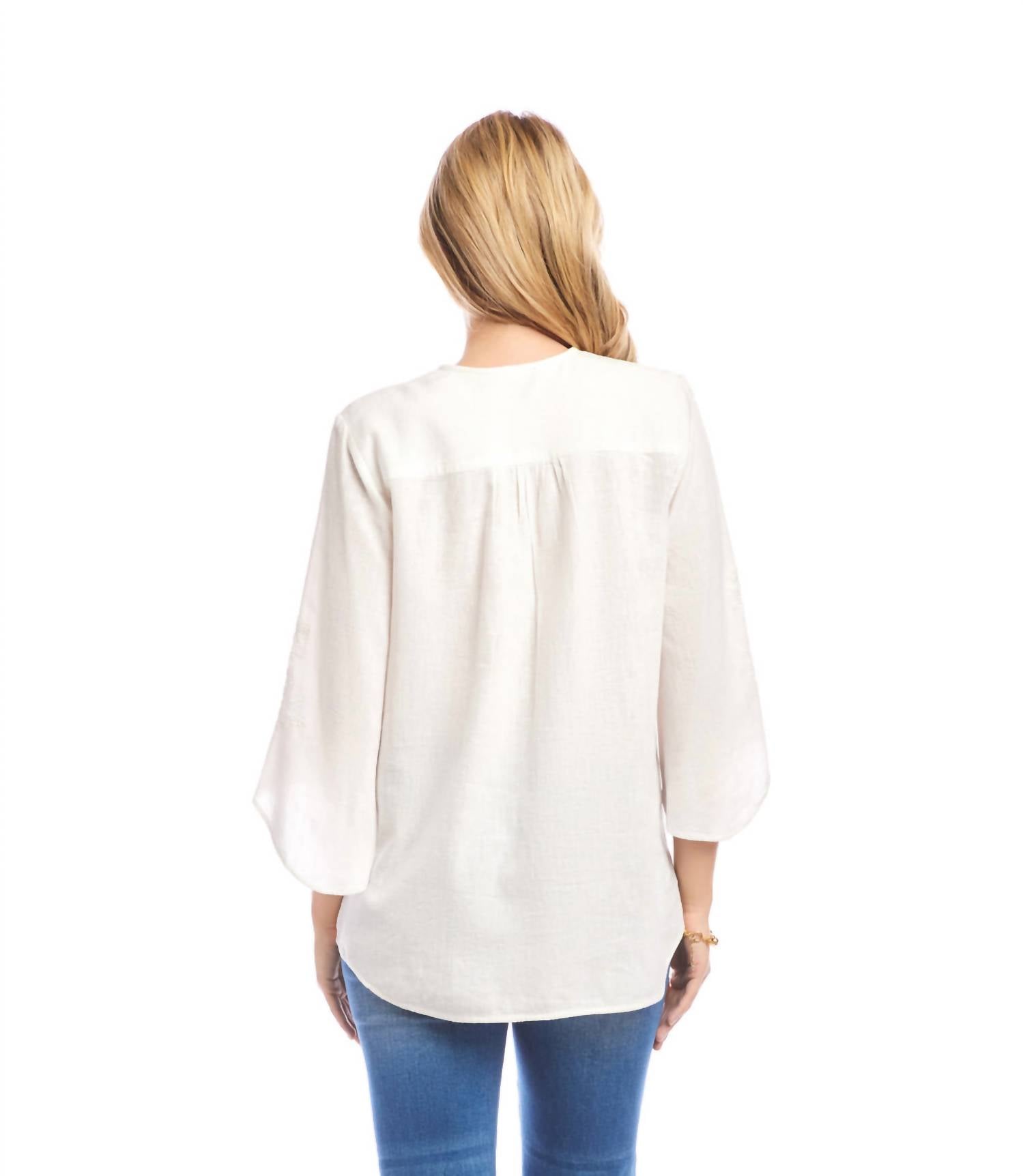 Karen Kane - Bracelet Sleeve Embroidered Asymmetric Top