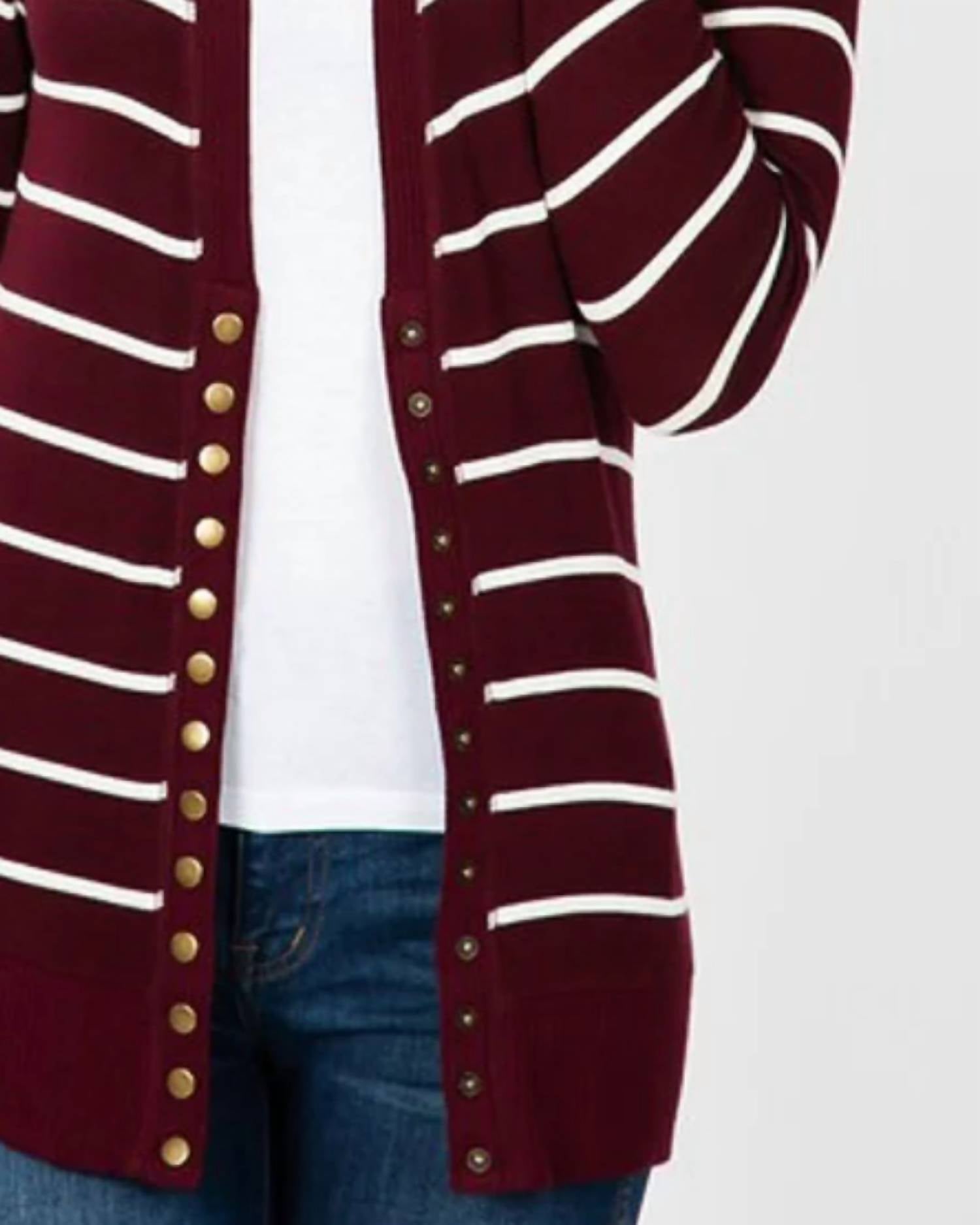 Zenana - Striped Snap Full Sleeve Cardigan