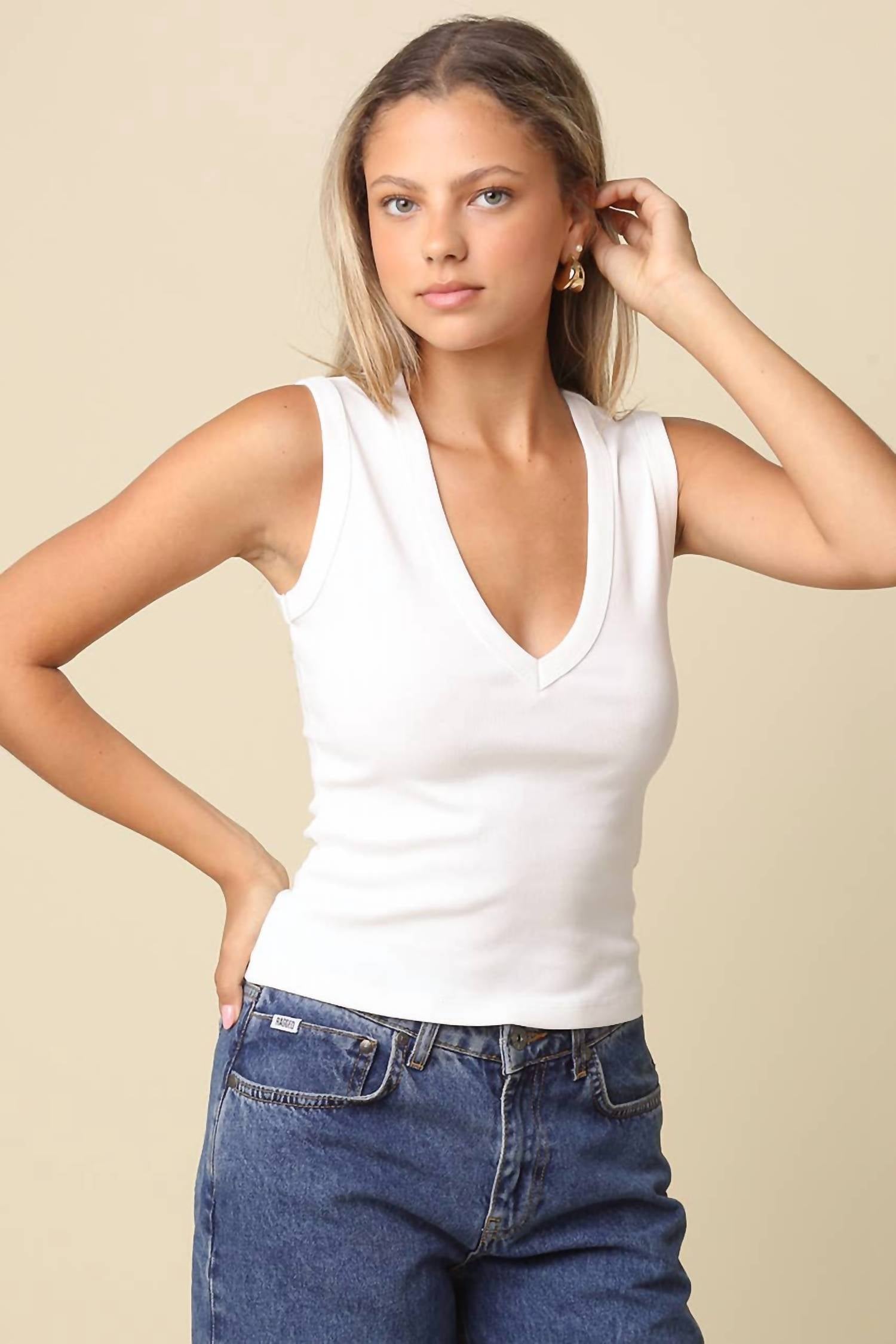 Olivaceous - Kendall V-Neck Fitted Tank