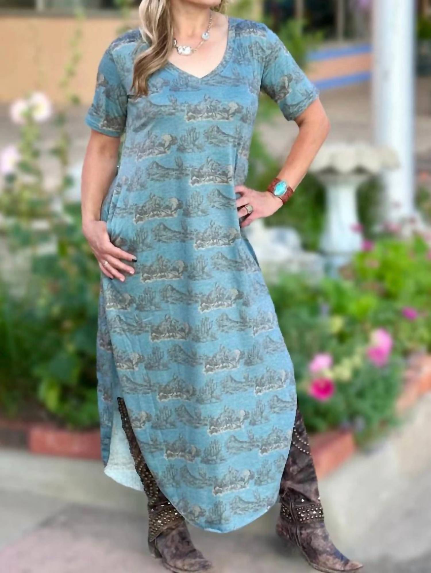 Sterling Kreek Buffalo Maxi Dress in blue - women's dress - detail view