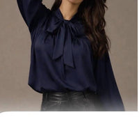 HUNTER BELL The Celeste Silk Voile Blouse in navy - women's blouse