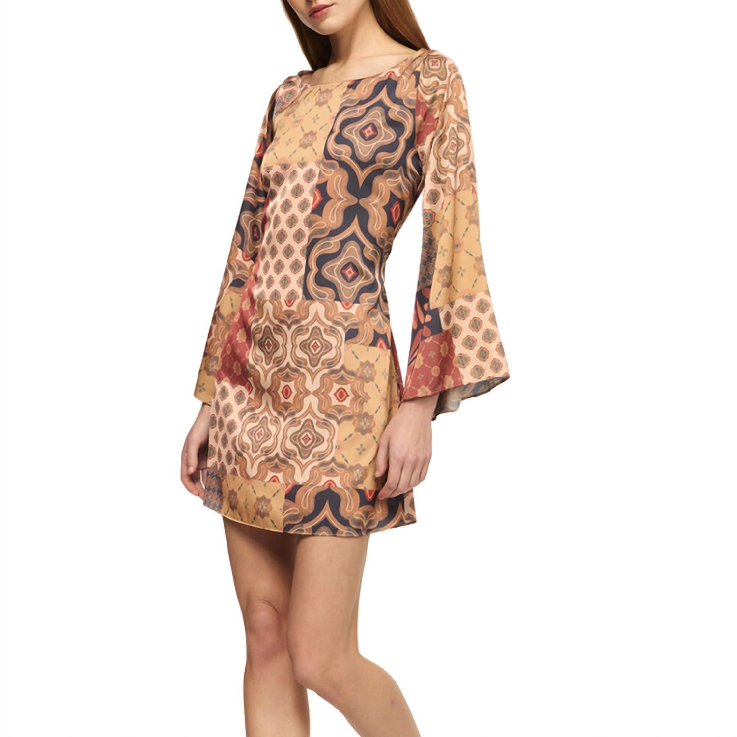 Misa Los Angeles Women's Twiggy Dress in surreal patchwork satin - women's dress - detail view