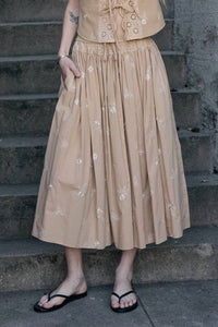 Raisonnel - Daisy Embroidered Smocked Midi Skirt