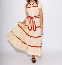 Tcec - Scallop and Stitch Bow Tie Tiered Midi Dress