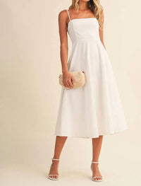 Klesis - Linen Spaghetti Strap Flared Midi Dress