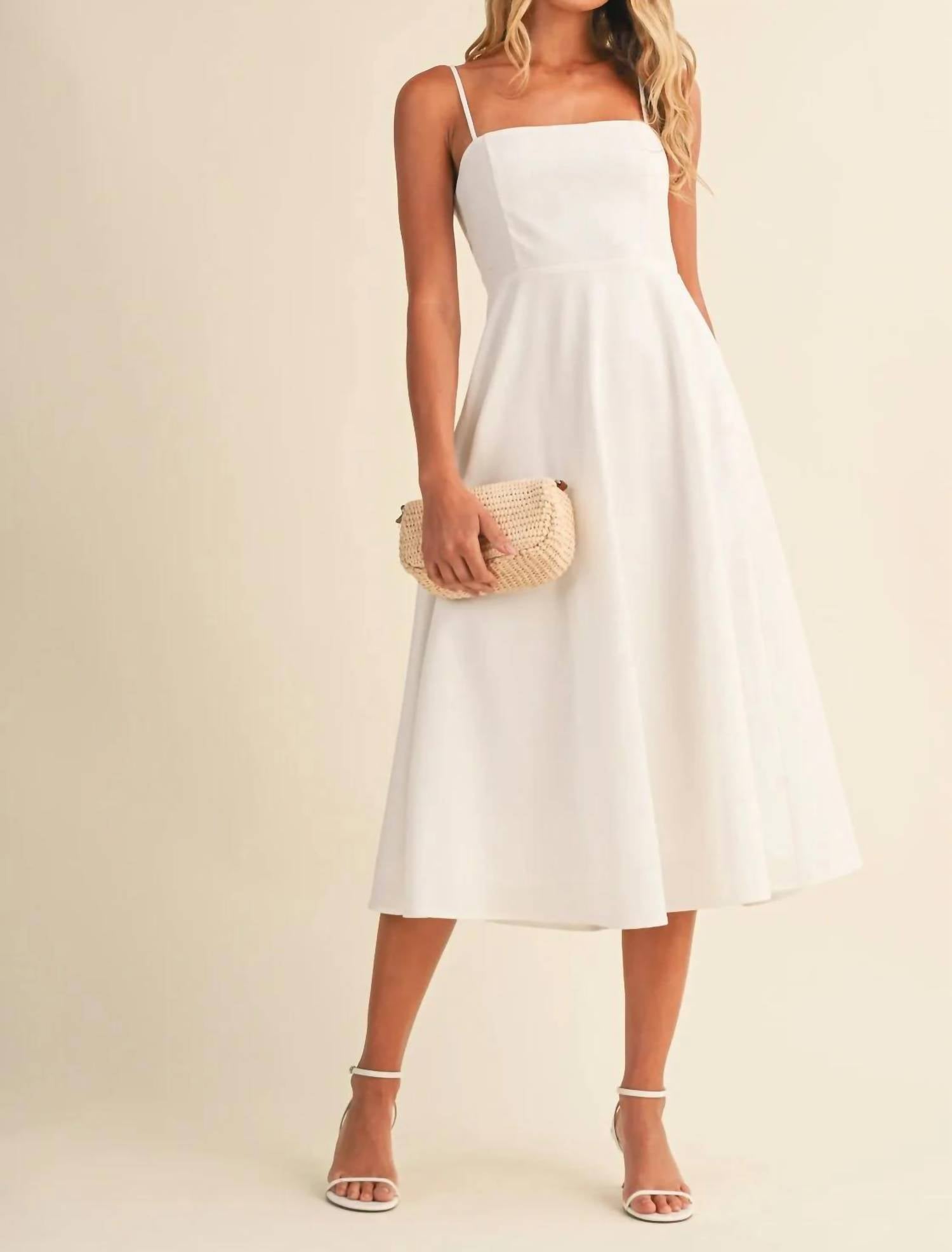 Klesis - Linen Spaghetti Strap Flared Midi Dress