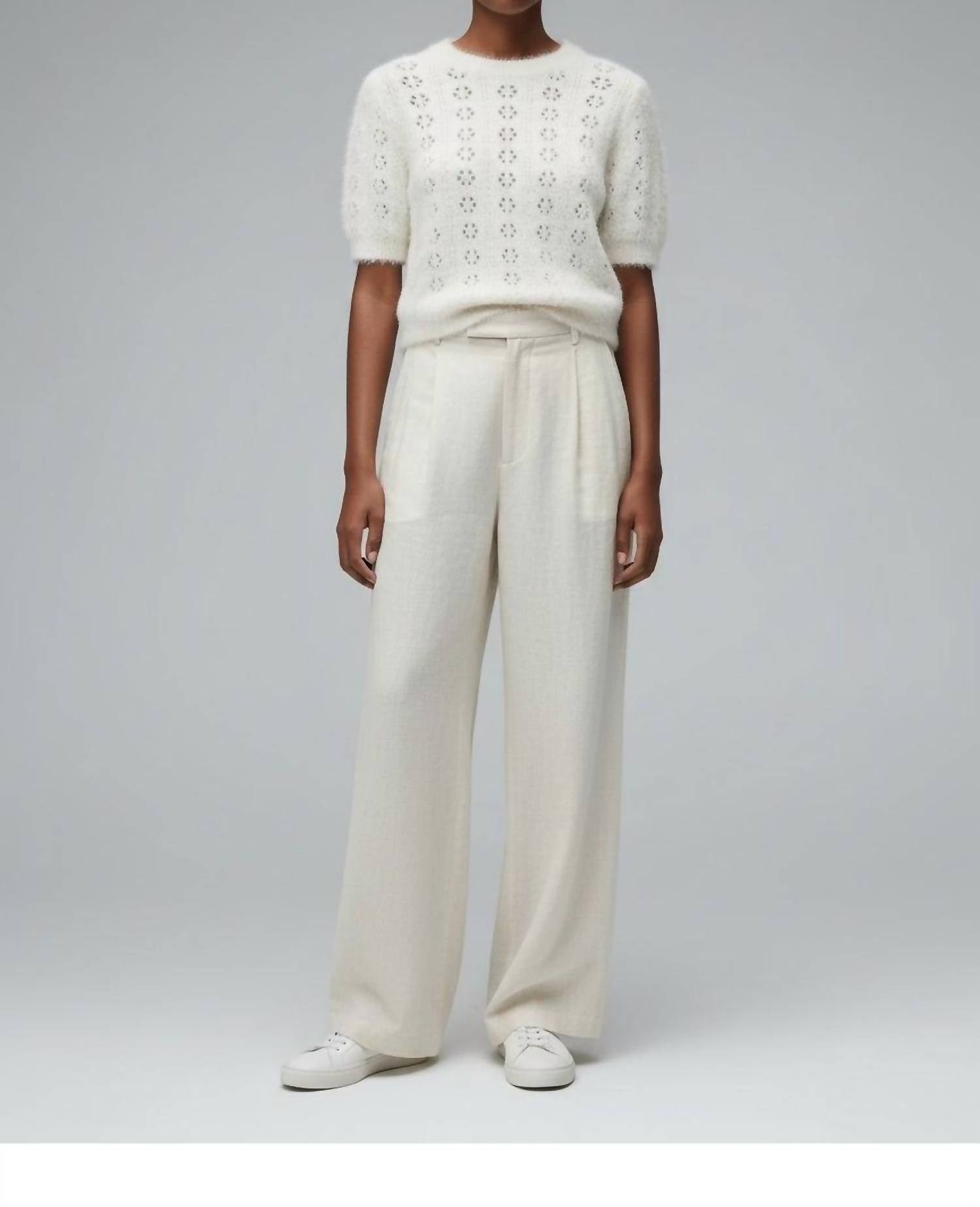DÔEN Monica Short Sleeve Sweater in swan - women's sweater - detail view